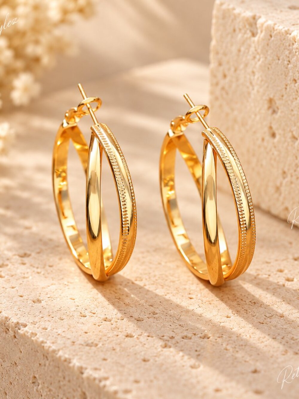 14K Gold Womens 1.5" Large Twisted Double Hoop Earrings New 14 K Silver Jewelry